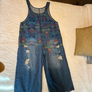 Floral Denim Overalls